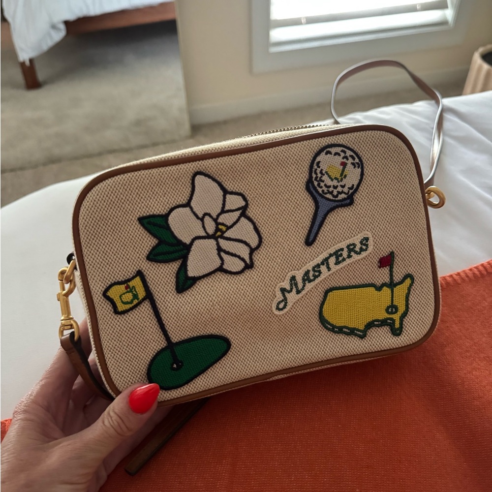 Masters Tory Burch Embroidered Canvas Crossbody Bag - Cream and Brown